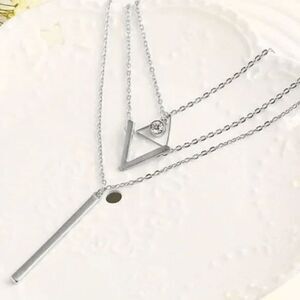 2/$21 Ladies Triple Silver Contemporary Necklace